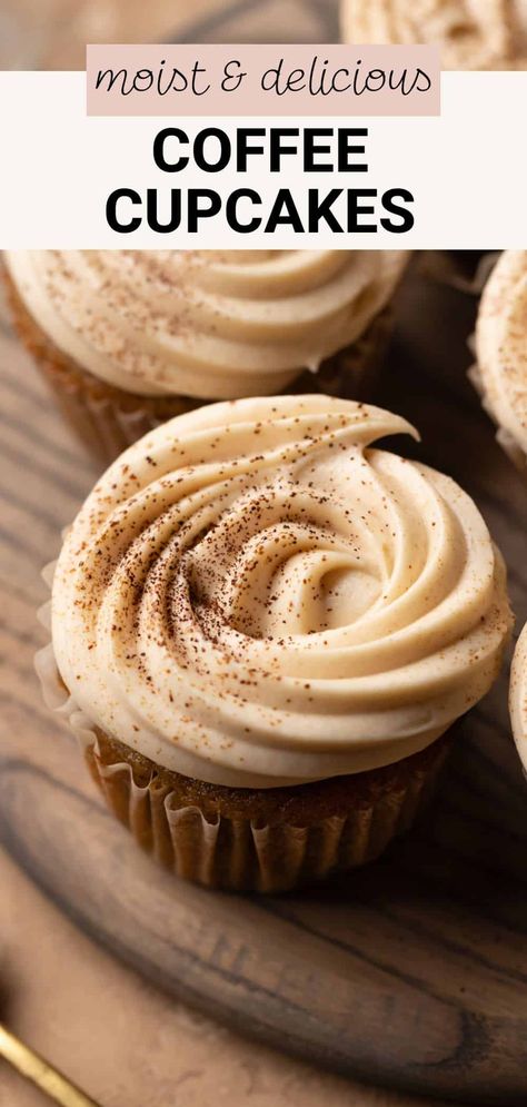 These rich coffee cupcakes are made with instant coffee for an intense coffee flavor. They're soft, moist, and topped with a swirl of coffee cream cheese frosting. They are a coffee lover's dream and perfect for people who want to eat and drink their morning cup of Joe. Mocha Espresso Cupcakes, Coffee Flavored Cupcakes, Coffee Cupcakes Recipe, Coffee Frosting Recipe, Cake Shooters, Coffee Cupcake, Espresso Cupcakes, Infused Recipes, Cheese Cupcake