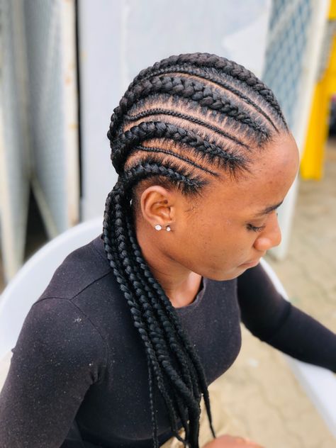 Extra small and big cornrows Big Small Cornrows, Big Conrows Lines, Big And Small Cornrows, All Back Hairstyle, Big Cornrows, Cornrows Natural, Cornrows For Girls, Small Cornrows, Carrot Hairstyles