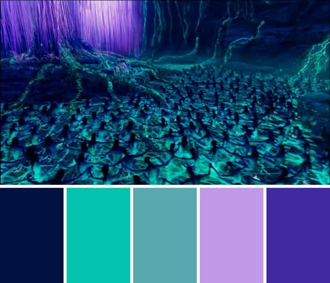 Avatar Movie Color Palette, Avatar Colour Palette, Avatar Pandora Inspired Room, Bioluminescence Color Palette, Dark Mermaid Color Palette, Avatar Pandora Nails, Avatar Color Palette, Avatar Bedroom Ideas, Pandora Avatar Birthday Party Ideas