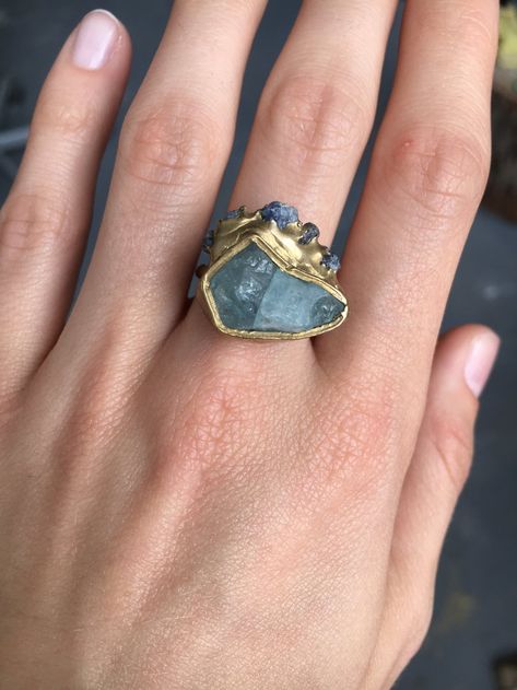 MoonVision Ring - Emilie Shapiro Studio Kyanite Crystal, Abstract Jewelry, Wax Carving, Soldering Jewelry, Jewelry Workshop, Cluster Necklace, Aquamarine Rings, Rocks And Gems, Dream Jewelry