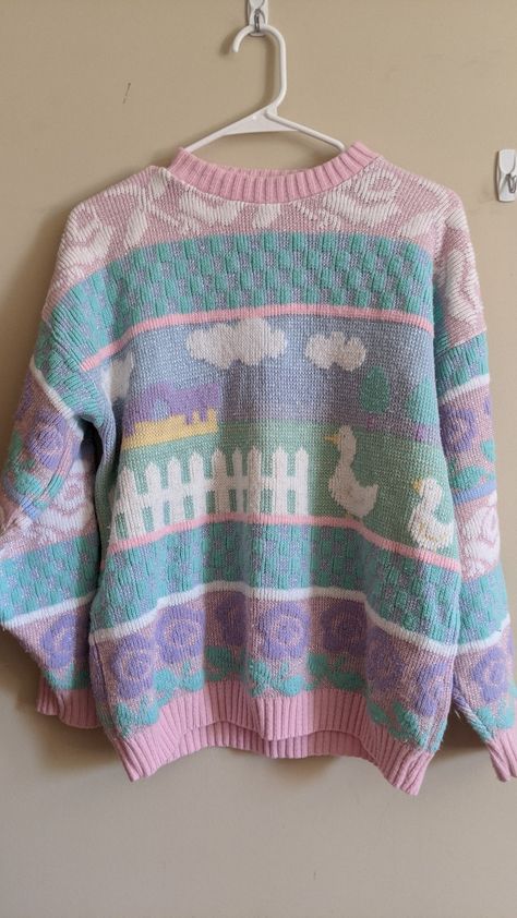 Pastel Rainbow Clothes, Candycore Outfits, Cute Pastel Sweaters, Soft Kawaii Sweater, Weirdcore Clothes Sweaters & Cardigans, Pastel Goth Sweater, Fairy Kei Sweaters & Cardigans, Art Outfit, Vintage Sweaters