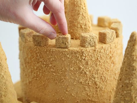 Sand Castle Birthday Cake, Castle Cake Diy, Sand Castle Cake, Sandcastle Cake, Dessert Auction, Sand Castle Cakes, Piping Ideas, Brown Sugar Cake, Decorative Desserts