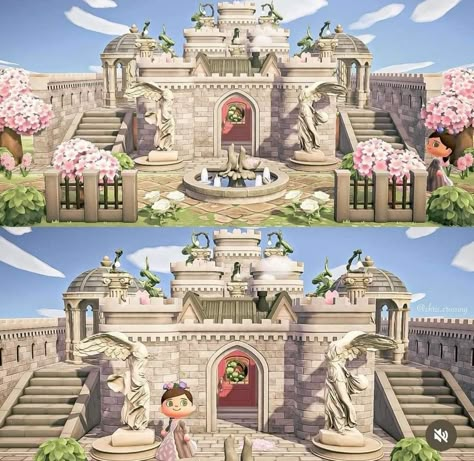 Acnh Castle Village, Acnh Vivian House, Animal Crossing Ancient Greece, Animal Crossing Castlecore, Acnh French Theme, Elegant Core Animal Crossing, Acnh Castle Ideas, Elegant Animal Crossing, Acnh Castle House