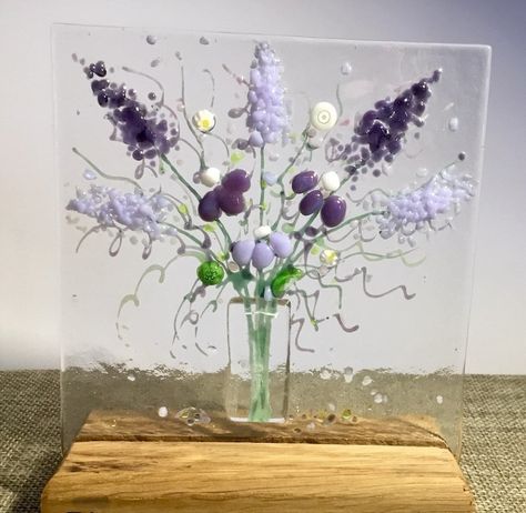 Small Cheerful Everlasting Forever Flower Bouquet Fused Glass Art Picture With Oak Stand 1 - Etsy Flower Snowdrop, Forever Flower Bouquets, Forever Flower, Fused Glass Wall Art, Glass Art Pictures, Fused Glass Plates, Glass Fusion Ideas, Images D'art, Fused Glass Artwork