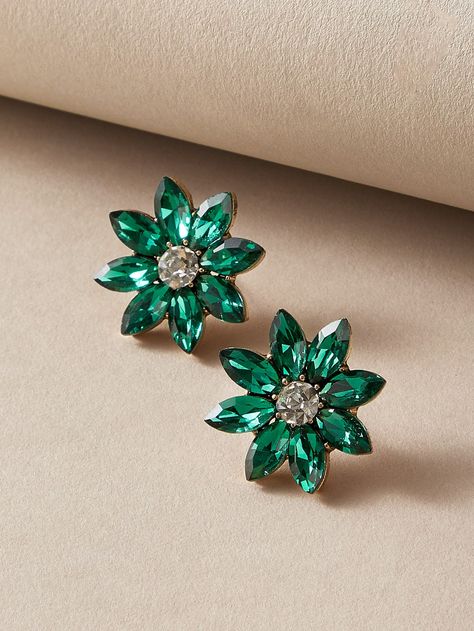 Luxurious Earrings, Embellished Fashion, Engraved Flower, Diy Jewelry Unique, Luxury Earrings, Stud Jewelry, Rhinestone Decor, Elegant Flowers, Flower Tops