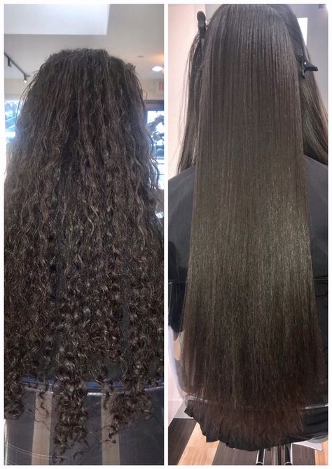 Relaxer Before And After, Curly Hair Straightened, Hair Relaxer, Straightening Curly Hair, Natural Hair Blowout, Hair Blowout, Straightening Iron, Naturally Curly Hair, Hair Straightening Iron