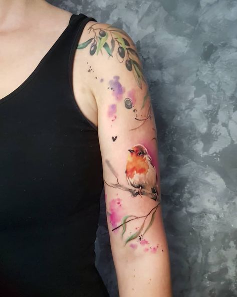 Image may contain: one or more people and closeup Robin Bird Tattoos, Bird Nests Art, Robin Tattoo, Tattoo Animals, Watercolor Bird Tattoo, Painting Website, Tattoo Bird, Nest Art, Fresh Olives