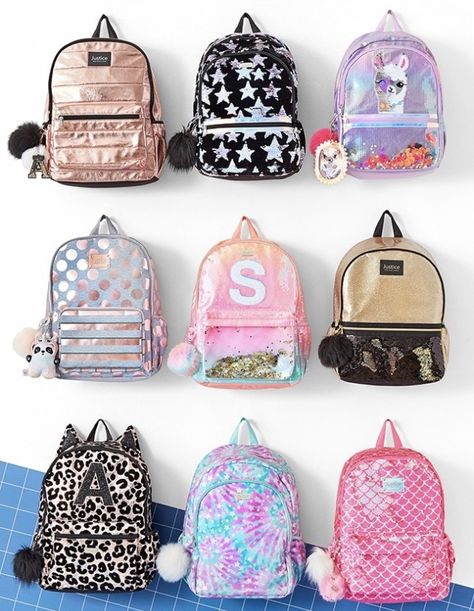 Justice Girls Clothes, Justice Bags, Justice Backpacks, Girl School Supplies, Back To School Clothes, Unicorn Life, Holographic Bag, Girls Back, Unicorn Bag