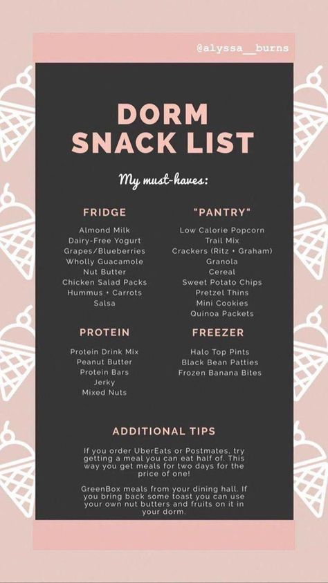 Alyssa’s Dorm must haves for staying fueled, healthy and most of all HAPPY in her dorm space! #HealthyFoodRecipesForLunch #TheMostHealthyFood #AHealthyFood Low Calorie Popcorn, Dorm Must Haves, Dorm Snacks, Snack List, Black Bean Patties, Pretzel Thins, Wholly Guacamole, Protein Drink Mix, Dorm Food