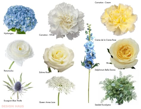 Dusty Blue And Light Yellow Wedding, Lemon And Blue Flower Arrangements, Blue Cream Wedding Flowers, Blue And Pale Yellow Bouquet, Blue And Yellow Winter Wedding, Blue White Yellow Floral Arrangements, White Blue And Yellow Bouquet, Blue Yellow White Wedding Theme, White Yellow And Blue Flowers