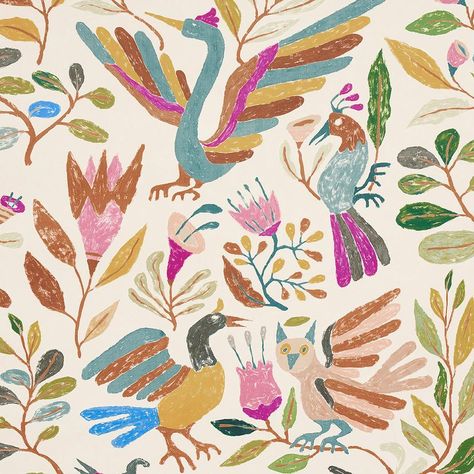 Farm To Table Illustration, Abel Macias, Floral And Fauna, Stone Ideas, Schumacher Wallpaper, Focal Wall, Mexican Embroidery, Big Wall Art, French Cafe