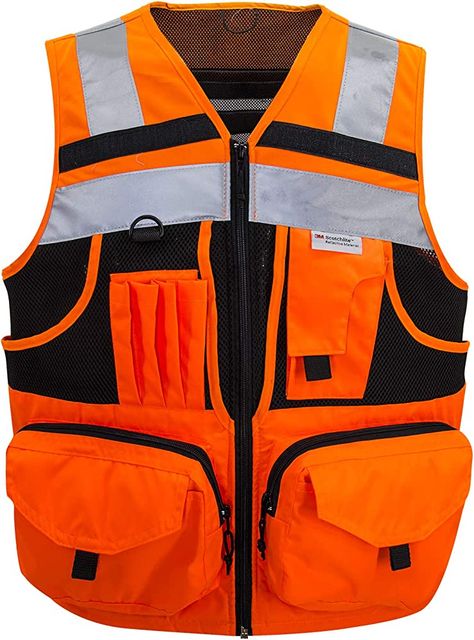 3M Reflective Stripes Safety Vest Hi-vis Orange Knitted Vest with 10 Pockets Bright Construction Workwear for Men and Women. (3XL) : Amazon.ca: Tools & Home Improvement Vest With Pockets, Reflective Vest, Construction Workers, 3m Reflective, Safety Vest, Safety Clothing, Reflective Tape, Reflective Material, Construction Worker