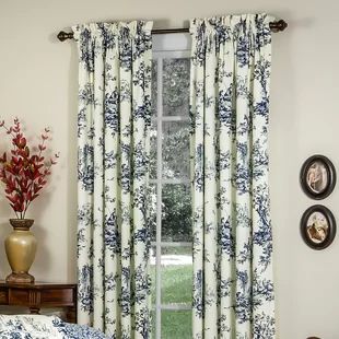 Wayfair | Curtains & Drapes Toile Room, Blue Window Treatments, Blue Bedspread, Curtain Length, Blue Toile, Long Curtains, Blue Curtains, Drapery Panels, Rod Pocket Curtain Panels