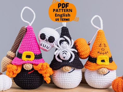 Crochet Skull Pattern, Crochet Keychain Patterns, Gnome Witch, Crochet Skull Patterns, Crochet Witch, Witch Gnome, Keychain Patterns, Gnome Crochet, Halloween Gnomes