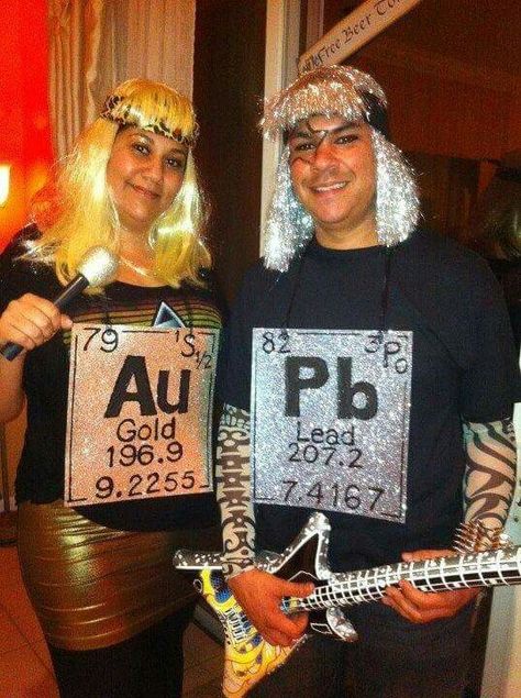 Costume idea Periodic Table Costume, Science Halloween Costumes, Chemistry Outfit, Medical School Party, Science Costumes, Haunted Hallway, School Party Ideas, Metal Element, Element Dress