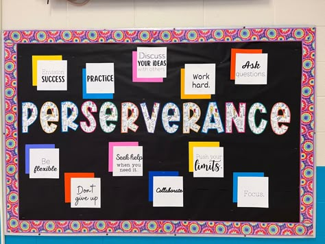 Perseverance Bulletin Board, Perseverance Bulletin Board Ideas, Moral Values Bulletin Board, Character Trait Of The Month Bulletin Board, Wall Of Positivity Bulletin Boards, The Word Collector Bulletin Board, Change Your Mindset Bulletin Board, Student Support Team, Word Of The Month