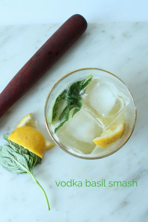 Vodka Basil Smash | Eat.Drink.Frolic. Whiskey Basil Smash, Basil Infused Vodka, Vodka Smash, Basil Vodka Cocktail, Basil Drinks, Orange Glazed Chicken, Basil Smash, Basil Cocktail, Vodka Sour