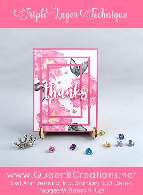 Triple Stamping Technique, Artistically Inked Cards, Stampin Up Artistically Inked, Artistically Inked, Hand Stamped Cards, Pink Cards, Diy Gift Box, Stamping Techniques, Floral Theme