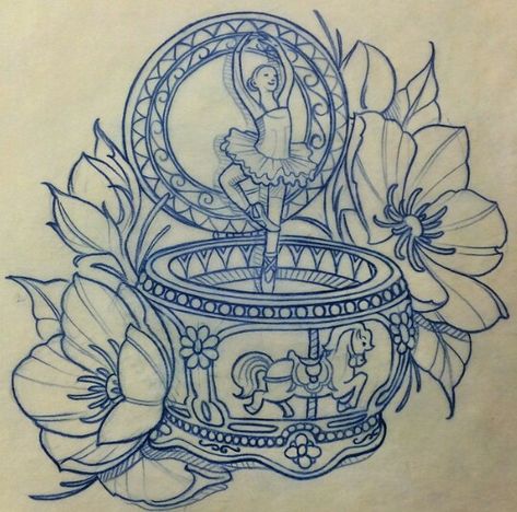 This would be great but use the music box from Anastasia Music Box Tattoo, Victorian Tattoo, Box Tattoo, Drawings With Meaning, Drawings For Boyfriend, Kunst Tattoos, Music Box Vintage, Music Tattoo, 1 Tattoo