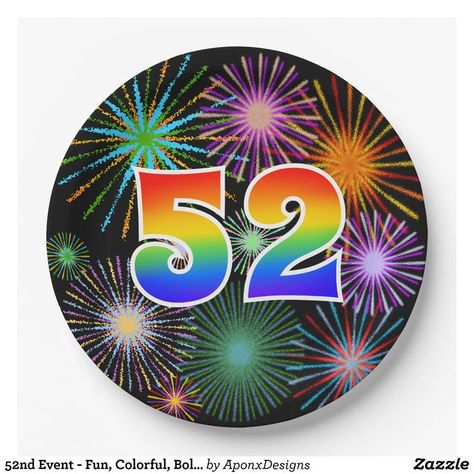 52nd Event - Fun, Colorful, Bold, Rainbow 52 Paper Plates Paper Plate Design, 67th Birthday, 51 Birthday, 52 Birthday, 61 Birthday, 57th Birthday, 22nd Anniversary, Rainbow Spectrum, Cake Decorating Designs