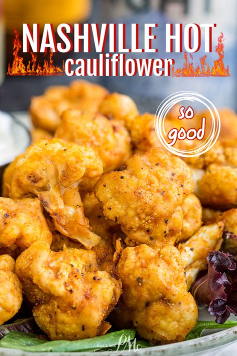 Nashville Hot Cauliflower, Hot Cauliflower Recipes, Spicy Cauliflower Bites, Nashville Recipes, Healthy Southern Recipes, Spicy Cauliflower, Nashville Hot, Nashville Hot Chicken, Cauliflower Bites