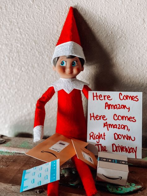 Elf On The Shelf Amazon Boxes, Elf Amazon Boxes, Elf On The Shelf Amazon Packages, Amazon Box, Awesome Elf On The Shelf Ideas, Elf Fun, Toy Rooms, Holiday Time, The Elf