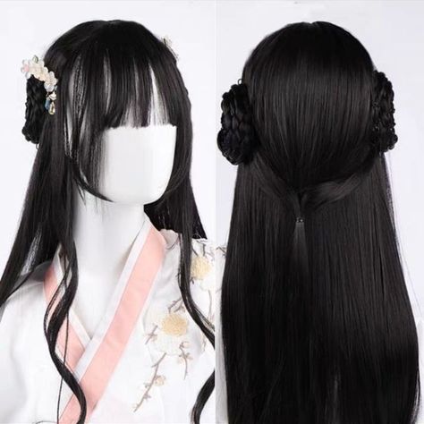 Fancy Korean Hairstyles, Chinese Hairstyle Drawing, Japanese Hairstyle Traditional, Traditional Chinese Hairstyle, Diy Hair Wig, Ulzzang Hair, Medieval Hairstyles, Hanfu Hairstyles, Korean Hair Color