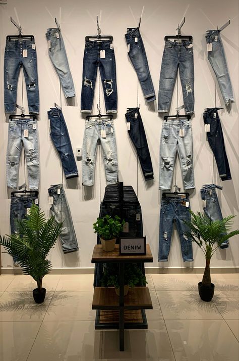 Denim 2023, Clothing Tricks, Wall Hat Racks, Clothing Store Displays, Wall Hats, Hat Racks, Store Design Boutique, Store Displays, Shop Display