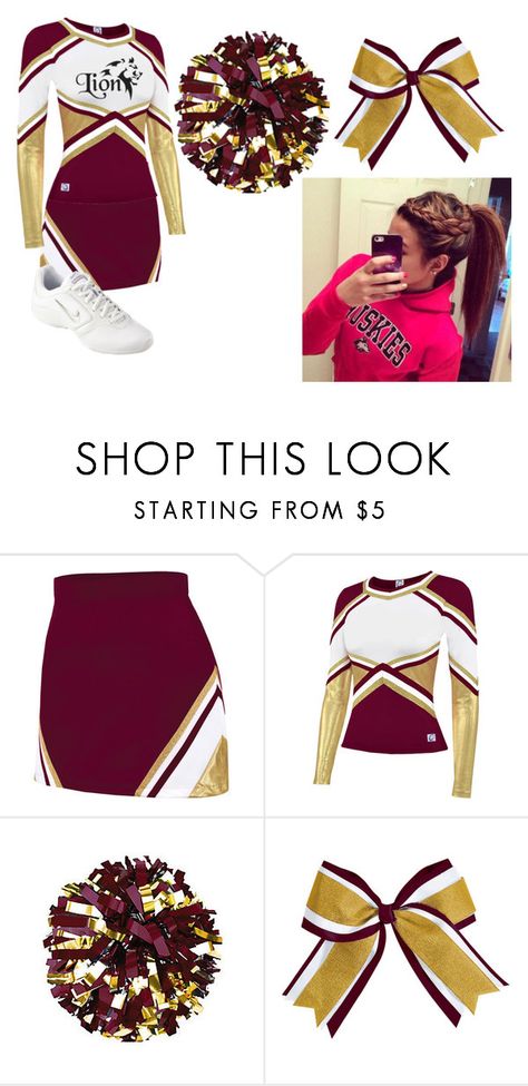 "Gryffindor cheer uniform#2" by hmarbut on Polyvore featuring ChassÃ¨ and NIKE Red And Yellow Cheer Uniform, Red And Gold Cheer Uniform, Maroon And Gold Cheer Uniform, Cheer Costumes, Cheer Routines, Hogwarts Outfits, Pajama Outfit, Cheer Picture Poses, Cheerleading Uniforms