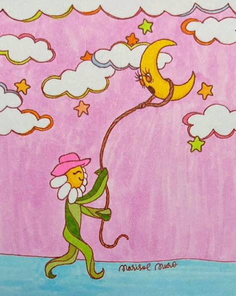 Marisol Muro Wallpaper, Marisol Muro Art, Retro Paintings Ideas, Cubby Ideas, Kid Illustration, Lasso The Moon, 60s Art, Retro Art Prints, Retro Painting