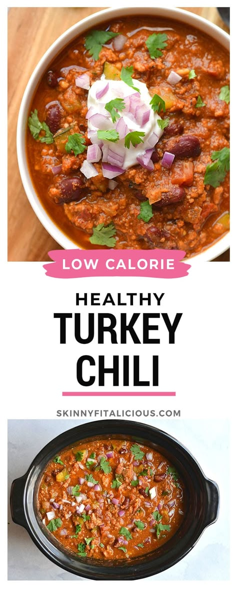 Low Calorie Chili Recipe, Crockpot Turkey Chili Recipe, Low Calorie Chili, Crockpot Turkey Chili, Turkey Chili Recipe Crockpot, Healthy Turkey Chili, Chili Healthy, Healthy Chili Recipe Turkey, Turkey Chili Crockpot