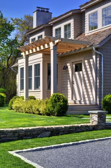 Front Entrance with Pergola Front Door Pergola, Front Porch Pergola, Door Pergola, Yankee Barn Homes, Vinyl Pergola, Pergola Diy, Building A Porch, Patio Pergola, Pergola Design