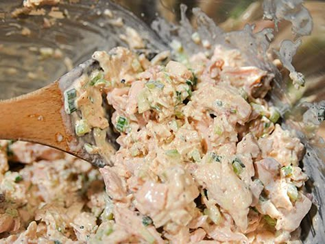 Smoked Chicken Salad had this at a camp,freaked out thought there was bacon mixed in it. Smoked Chicken Salad, Salad Cucumber, Chicken Salad Recipe, Green Veggies, Smoked Chicken, Smoker Recipes, Cheese Flavor, Serious Eats, Chicken Salad Recipes