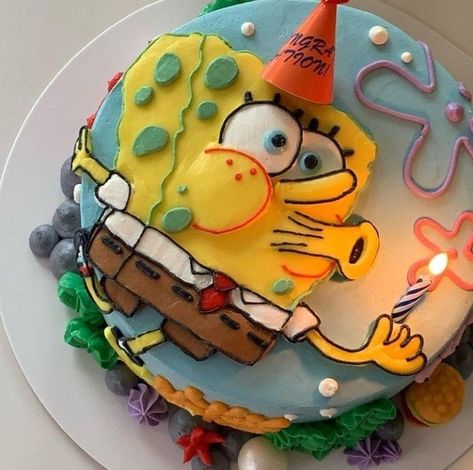 Spongebob Cake Aesthetic, Spongebob Mini Cake, 25th Bday Spongebob, Spongebob Birthday Cake, Spongebob Cake, 25th Birthday Cakes, Spongebob Party, Spongebob Birthday, Fun Products