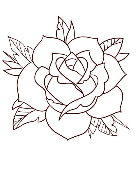 Traditional Rose Tattoo Stencil, Traditional Rose Drawing, Traditional Rose Tattoo Design, Flower Vine Tattoos, Chest Tattoo Stencils, Flower Tattoo Stencils, Rose Tattoo Stencil, Half Sleeve Tattoo Stencils, Skull Rose Tattoos