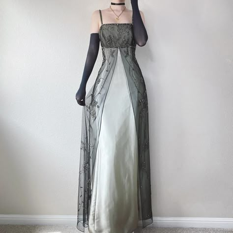 Prom Outfits Vintage, Etsy Dresses Formal, Olive Green Dress Prom, Vampy Dress Gowns, Evil Prom Dress, Mesh Overlay Prom Dress, Y2k Dress Prom, Mall Goth Prom Dress, Vintage Formal Dresses 1950s