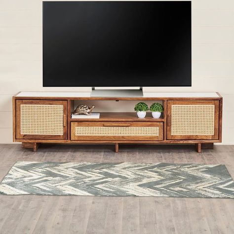 Buy Cane Connection Mango Wood TV Unit - Brown from Home Centre at just INR 76663.0 Cane Furniture Tv Unit, Cane Tv Cabinet, Cane Tv Unit, Vintage Tv Unit, Mango Wood Tv Unit, Low Tv Unit, Rustic Tv Unit, Wood Tv Unit, Tv Unit Decor