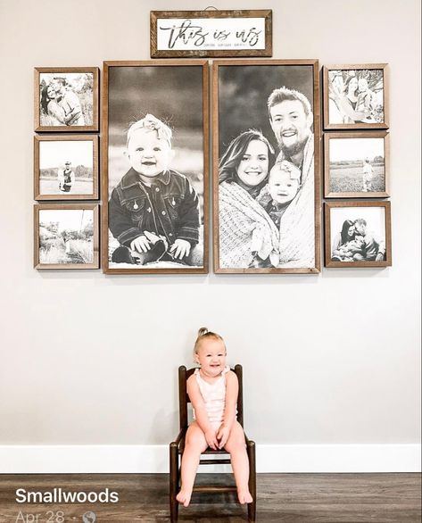 Smallwood Home, Family Photos Wall Decor, Picture Wall Living Room, Wedding Photo Walls, Family Pictures On Wall, Framed Signs, Family Photo Wall, Family Room Walls, Photo Wall Decor