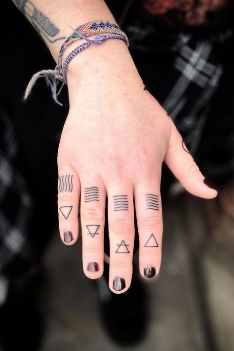 4 Elements Tattoo Finger, Alchemy Finger Tattoos, Four Elements Finger Tattoo, Elements Tattoo Fingers, Element Hand Tattoos, Alchemy Elements Tattoo, Elements Hand Tattoo, Earth Element Symbol Tattoo, Elements Finger Tattoo