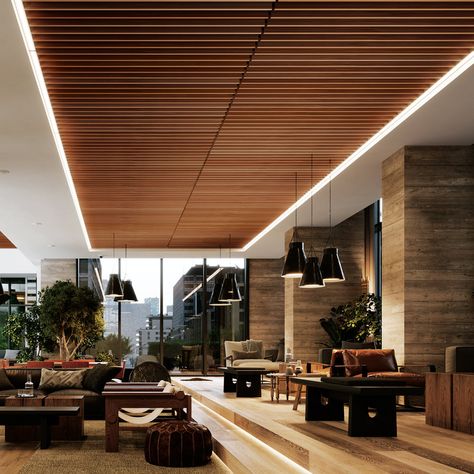 Wood Ceiling Panels, Wood Slat Ceiling, Ceiling Solutions, Ceiling Details, Senior Thesis, Armstrong Ceiling, Timber Ceiling, Veneer Panels, Plafond Design