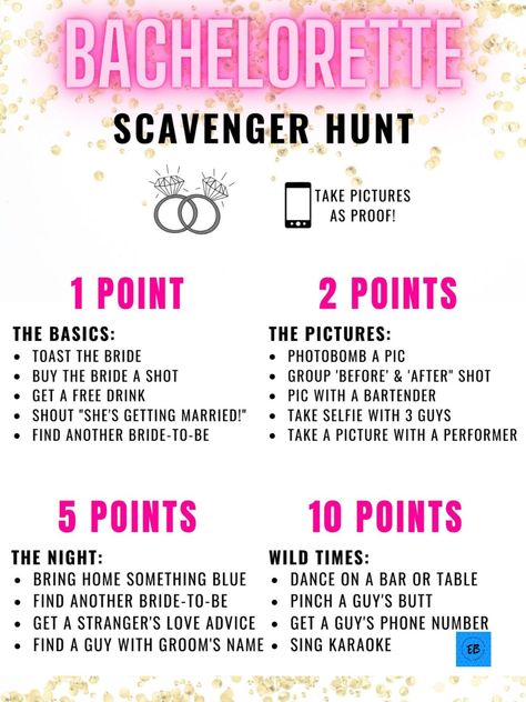 Bach Party Scavenger Hunt, Bachelorette Scavenger Hunt For Bride, Scavenger Hunt Bachelorette Party, Bachelorette Games Raunchy, Bachlorette Party Scavenger Hunt Funny, Bachelorette Bar Hopping Games, Hens Night Games, Bachelorette Party Scavenger Hunt, Pub Golf