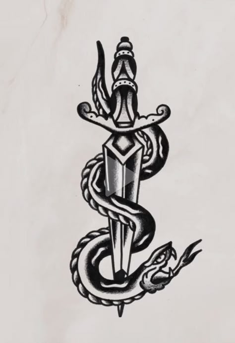 Hand Tattoo Traditional, American Traditional Dagger Tattoo, American Traditional Dagger, Traditional Tattoo Black And Grey, Snake And Dagger Tattoo, Traditional Dagger Tattoo, Traditional Tattoo Black And White, Traditional Snake Tattoo, Traditional Hand Tattoo