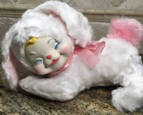 Creepy Pink Aesthetic, Rushton Toys, Vintage Stuffed Animals, Happy Tea, Rubber Face, Unique Dolls, Vintage Kitsch, Vintage Plush, Bunny Plush