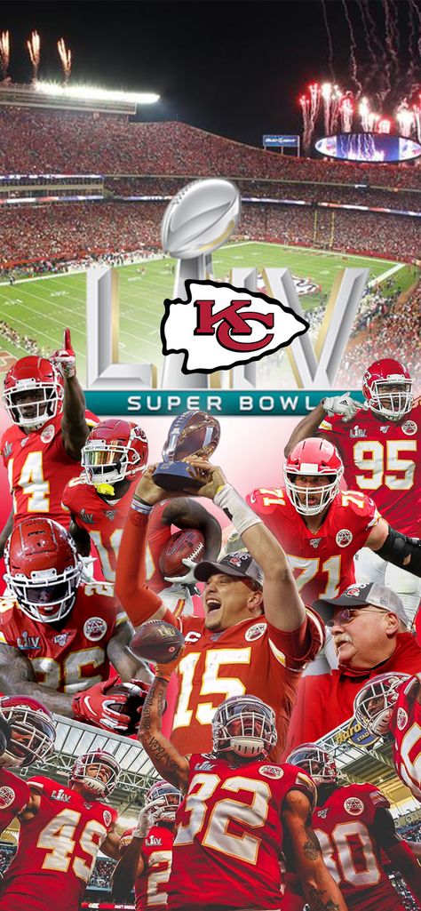 Wallpaper features the Kansas City Chiefs’ victory of Super Bowl 54 in 2020  #kcchiefs #kansascity #kansascitychiefs #football #superbowl #2020 #wallpapers #patrickmahomes Superbowl Kansas City Chiefs, Kansas City Chiefs Wallpaper Super Bowl, Super Bowl 58 Wallpaper, Nfl Superbowl 2023, Kansas City Chiefs Superbowl Champions, 2024 Super Bowl, Chiefs Background, Kansas City Wallpaper, Super Bowl Wallpaper