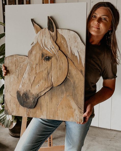 painted wooden horse art palomino horse Wooden Horse Art, Horse Woodworking Projects, Horse Wood Art, Wood Horse Decor, Wooden Horse Decor, Wooden Horse Sculpture, Horse Cardboard, Friends Advice, Horse Mural