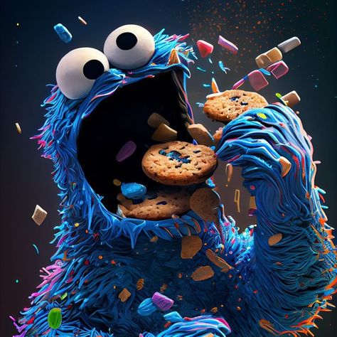 Stimograph on Instagram: "Cookie Monster ai . . . #CookieMonster #SesameStreet #CisforCookie #OmNomNom #MeWantCookie #CookieLove #Muppet #Puppet #KidsTV #ChildhoodMemories #Baking #Cookies #Dessert #Foodie #Yum #midjourney #midjourneycommunity #aiartcommunity #aiartists" Muppet Puppet, Cookie Monster Wallpaper, Monster Wallpaper, The Cookie Monster, Dope Cartoon Art, The Muppets, Cute Monsters, Acrylic Canvas, Stitching Art