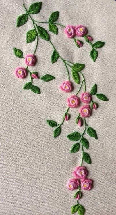 Sulaman Pita, Embroidery Works, Pola Sulam, Hand Embroidery Flowers, Brazilian Embroidery, Embroidery Flowers Pattern, Simple Embroidery, 자수 디자인, Sewing Embroidery Designs