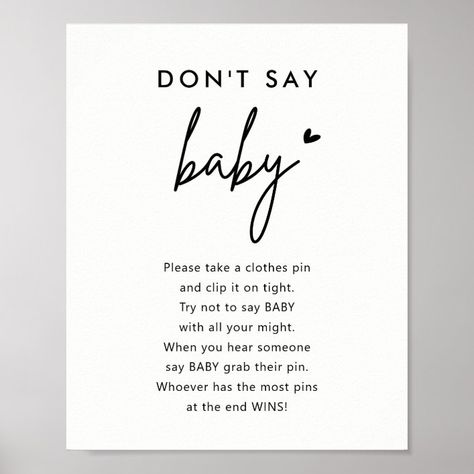 Minimalist Don't Say Baby Shower Game Sign - Baby Shower Gifts Clothes Pin Game For Baby Shower Boy, Baby Shower Games Signs, Baby Shower Games Zazzle, Baby Shower Activities Not Games, Clothespin Baby Shower Game, Baby Shower Clothes Pin Game, Baby Shower Games Free Printables, Shower Vibes, Baby Shower Game Gifts