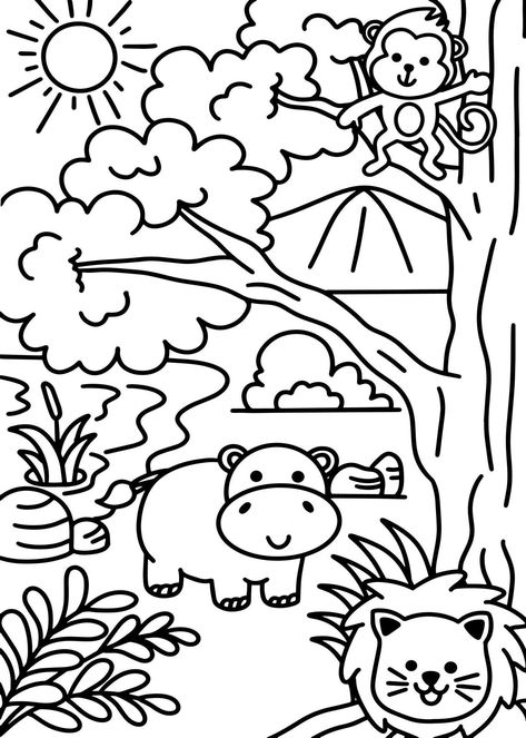 Lion In Jungle, Jungle Coloring Pages, Jungle Drawing, Zoo Animal Coloring Pages, Lion Coloring Pages, Farm Animal Coloring Pages, Mermaid Coloring Pages, Easter Coloring Pages, Princess Coloring Pages