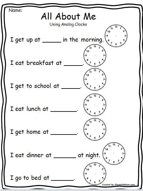 All About Me - Important Time During My Day #backtoschool #allaboutme #tellingtime #jdaniel4smom #freeworksheet Whats The Time Worksheet, Preschool All About Me Math, Time Worksheets For Grade 1, Time Worksheets 2nd Grade, Time Worksheets Grade 3, Worksheets 2nd Grade, About Me Worksheet, Clock Worksheets, Me Worksheet